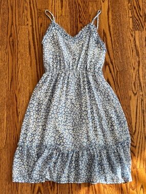 Light Blue Spaghetti Strap Sundress with White Abstract Floral Print